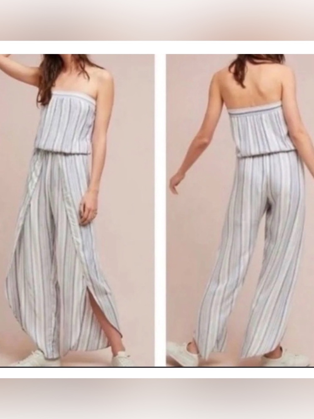Anthropologie Drew Women Emerson Striped Strapless Jumpsuit XS Casual Boho Blue